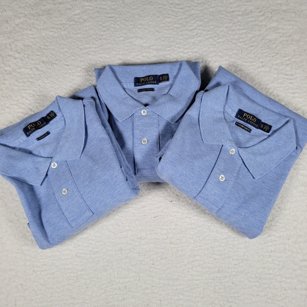 Polo Ralph Lauren Polo Shirt Mens XL Blue 3 Pack Short Sleeve Heathered